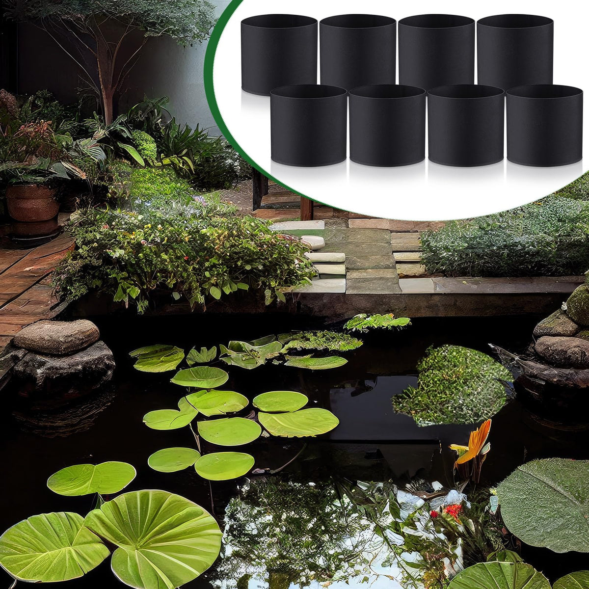 Norme pond plant pots are easy to place and replace.