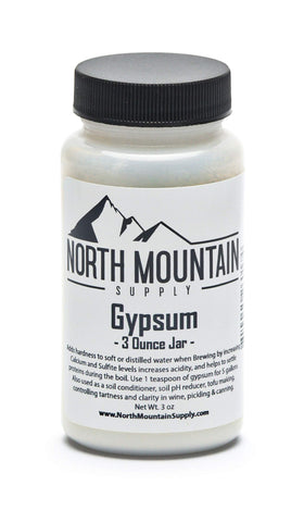 North Mountain Supply gypsum 3-ounce jar for brewing hardness and soil conditioning.