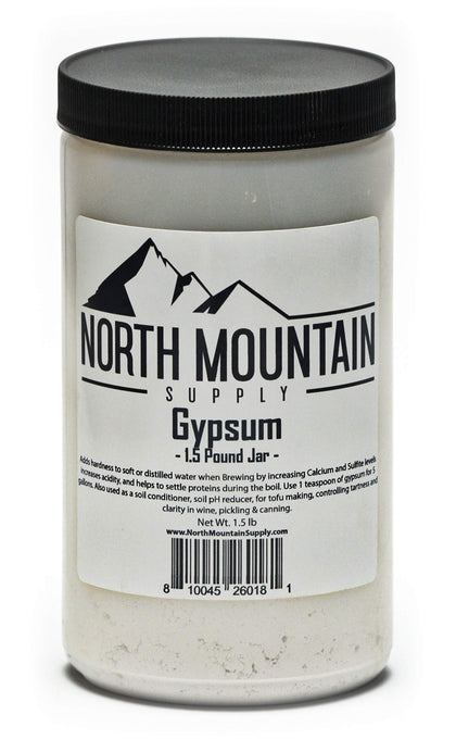 North Mountain Supply gypsum jar with tamper-evident seal, ready for soil conditioning and brewing.