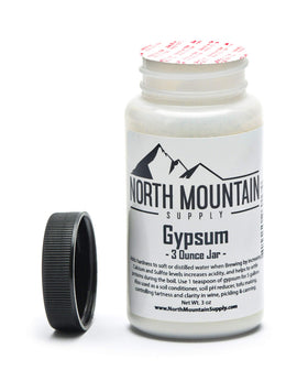 North Mountain Supply gypsum with tamper-evident seal for secure storage and soil amendment.