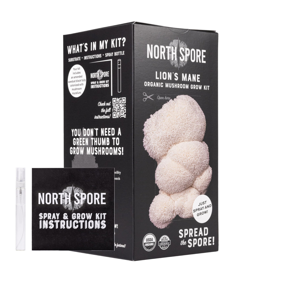 North Spore Organic Lions Mane kit packaging highlights Maine-made craftsmanship