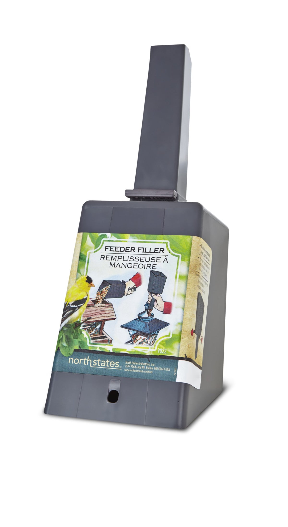North States Birdfeeder Filler Scoop demonstrates ergonomic handle for easy scooping.