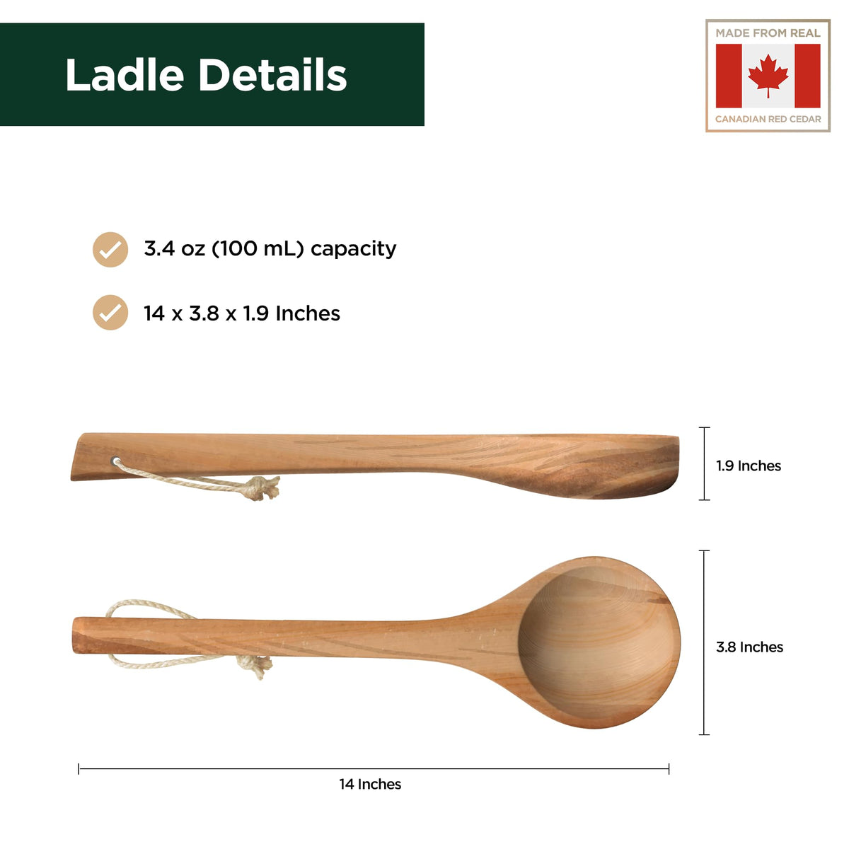 Northwood Sauna 100 mL capacity ladle shown for measured pours.