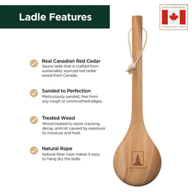 Northwood Sauna handmade 14-inch handle shown for ergonomic pouring.