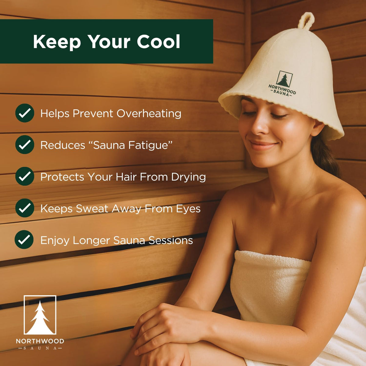 Northwood Sauna hat with top loop for easy drying after sessions.