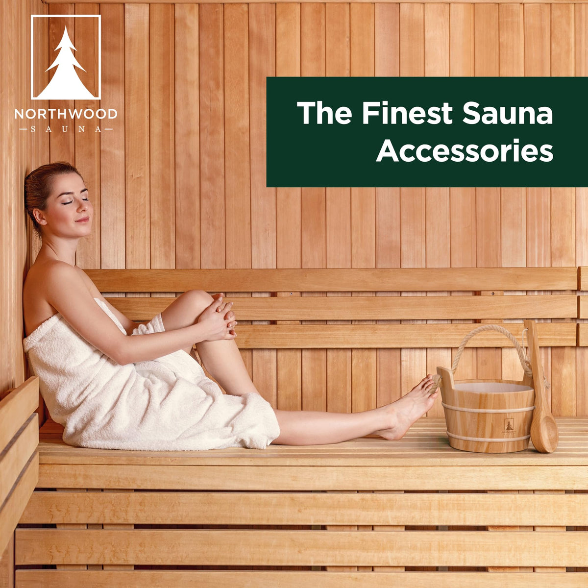Northwood Sauna ladle beside sauna stones supports even steam distribution.