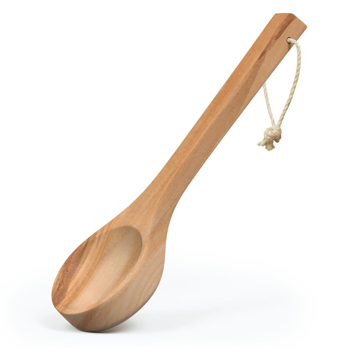 Northwood Sauna red cedar ladle close-up showing knot-free grain for durability.