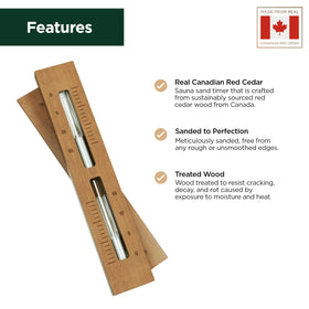 Northwood Sauna timer shows rich red cedar grain for premium aesthetics.
