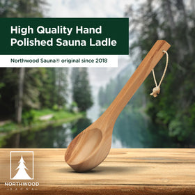 Northwood Sauna red cedar grain on ladle surface feels premium.