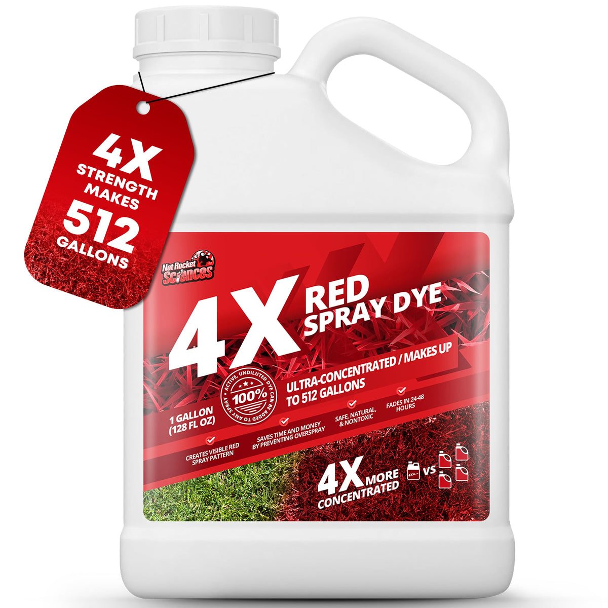 Not Rocket Sciences 1-gallon red spray dye shows precise turf coverage.