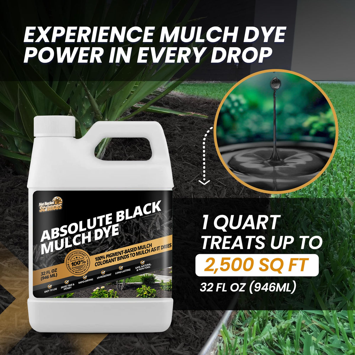 Not Rocket Sciences mulch dye application on beds for long-lasting black color