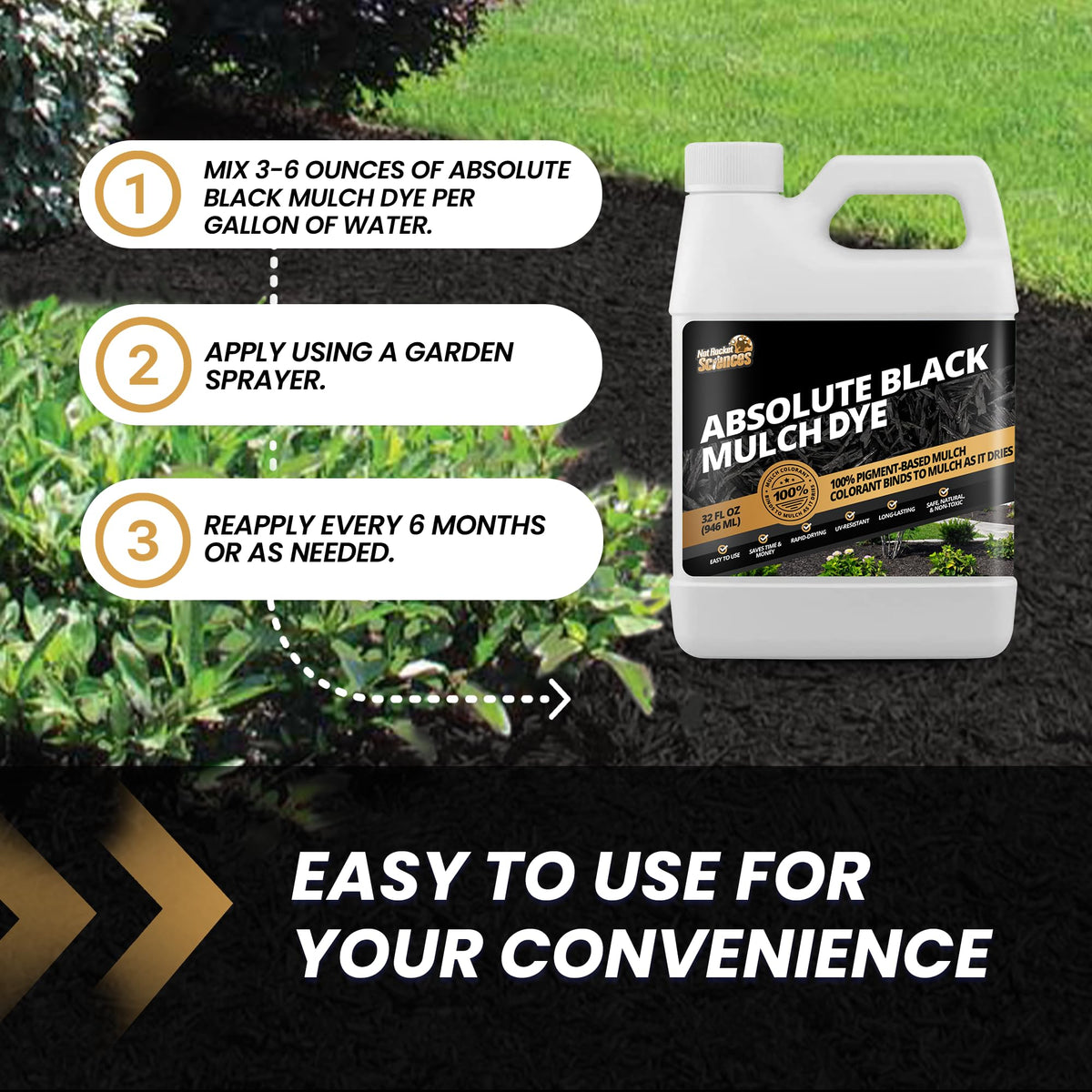 Not Rocket Sciences before and after mulch transformation with black dye