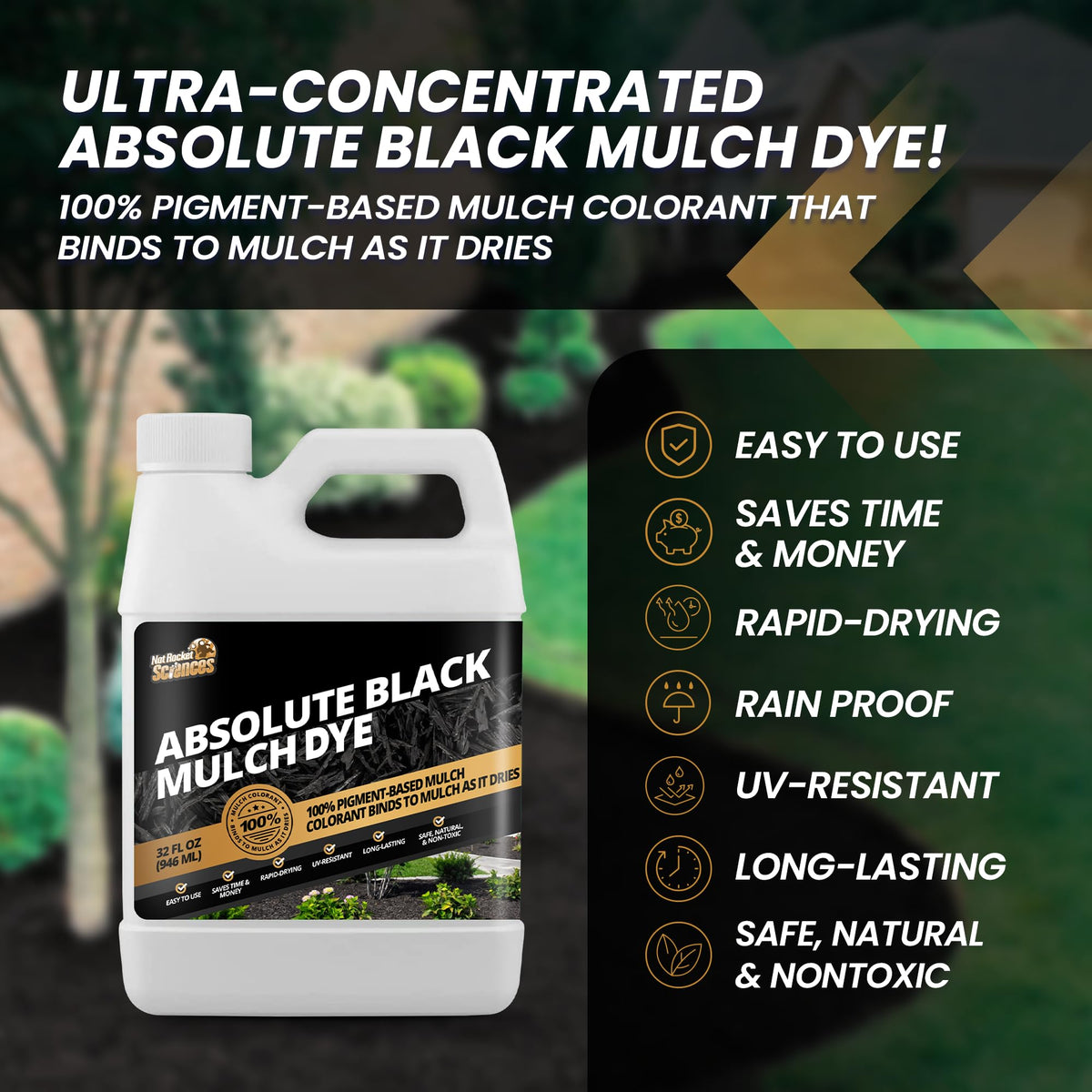 Not Rocket Sciences mulch dye pour showing even color distribution on mulch