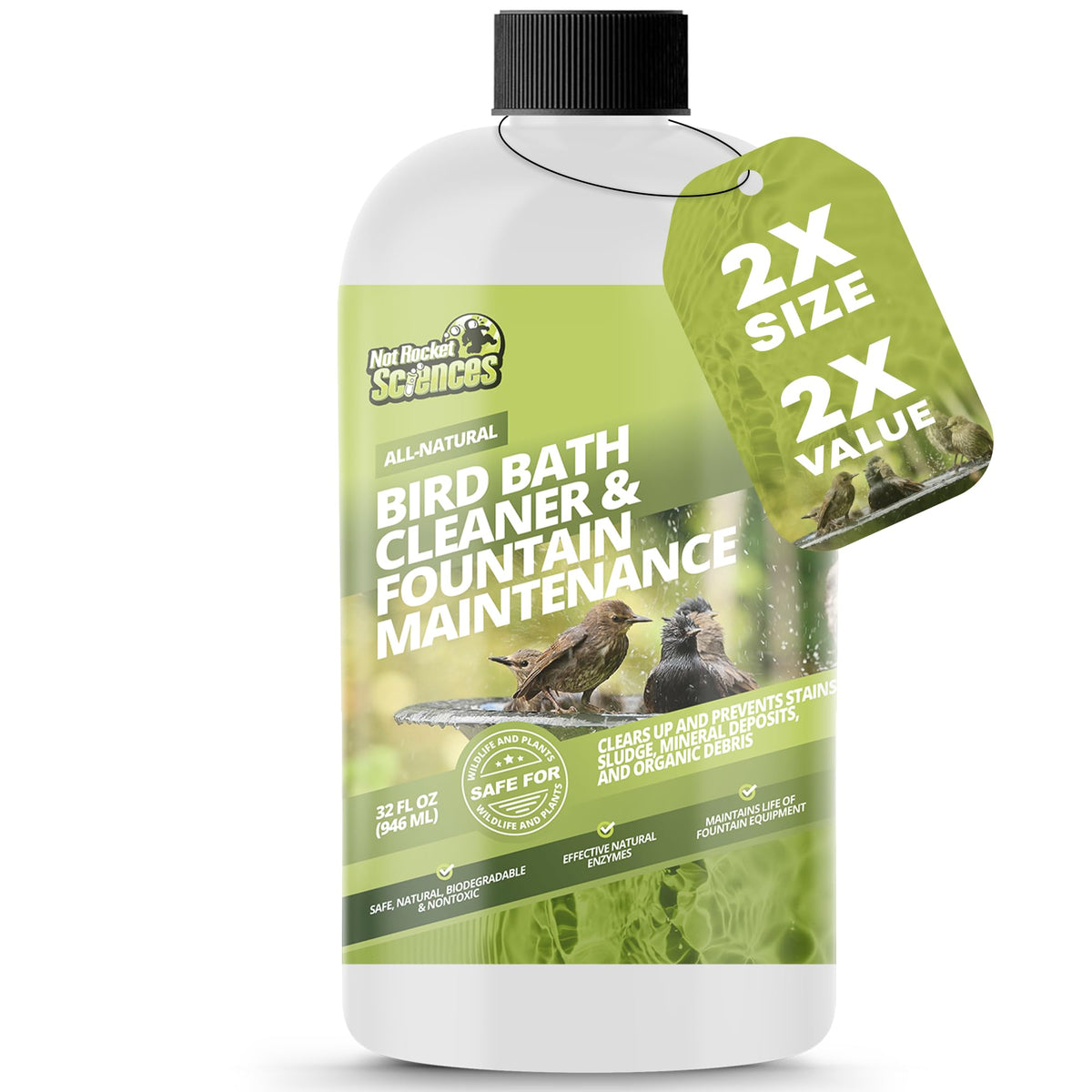 Not Rocket Sciences 32oz Bird Bath Cleaner bottle eases fountain maintenance