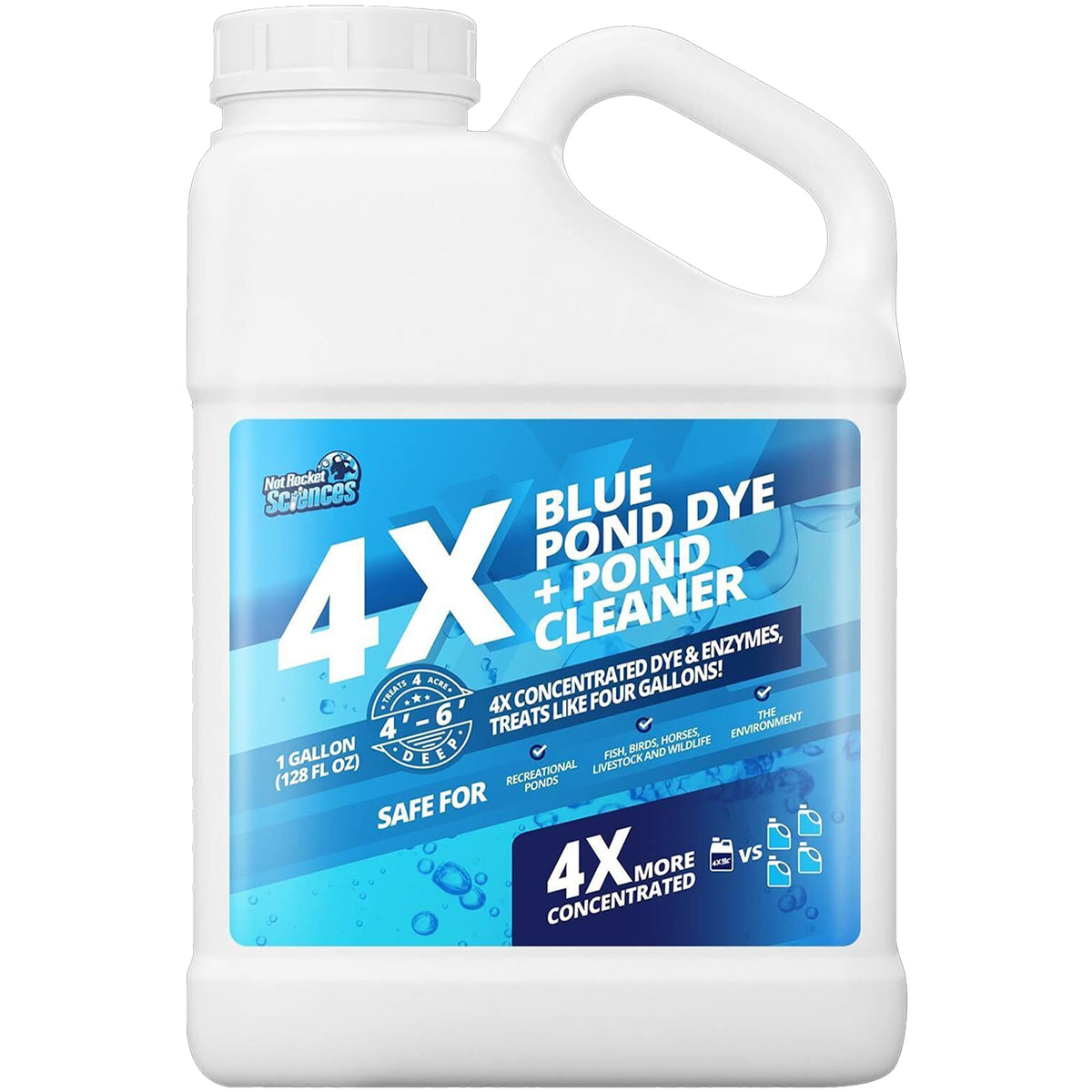Not Rocket Sciences blue pond dye bottle shows vibrant color for visual appeal.