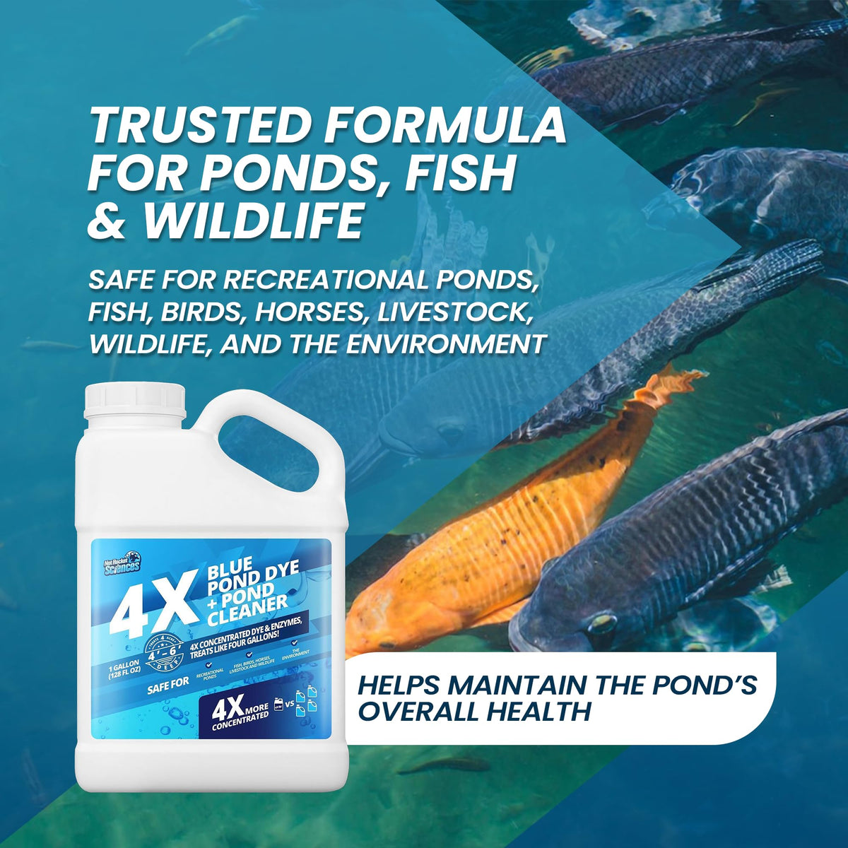 Not Rocket Sciences pond colorant shield protects against sunlight and heat buildup.