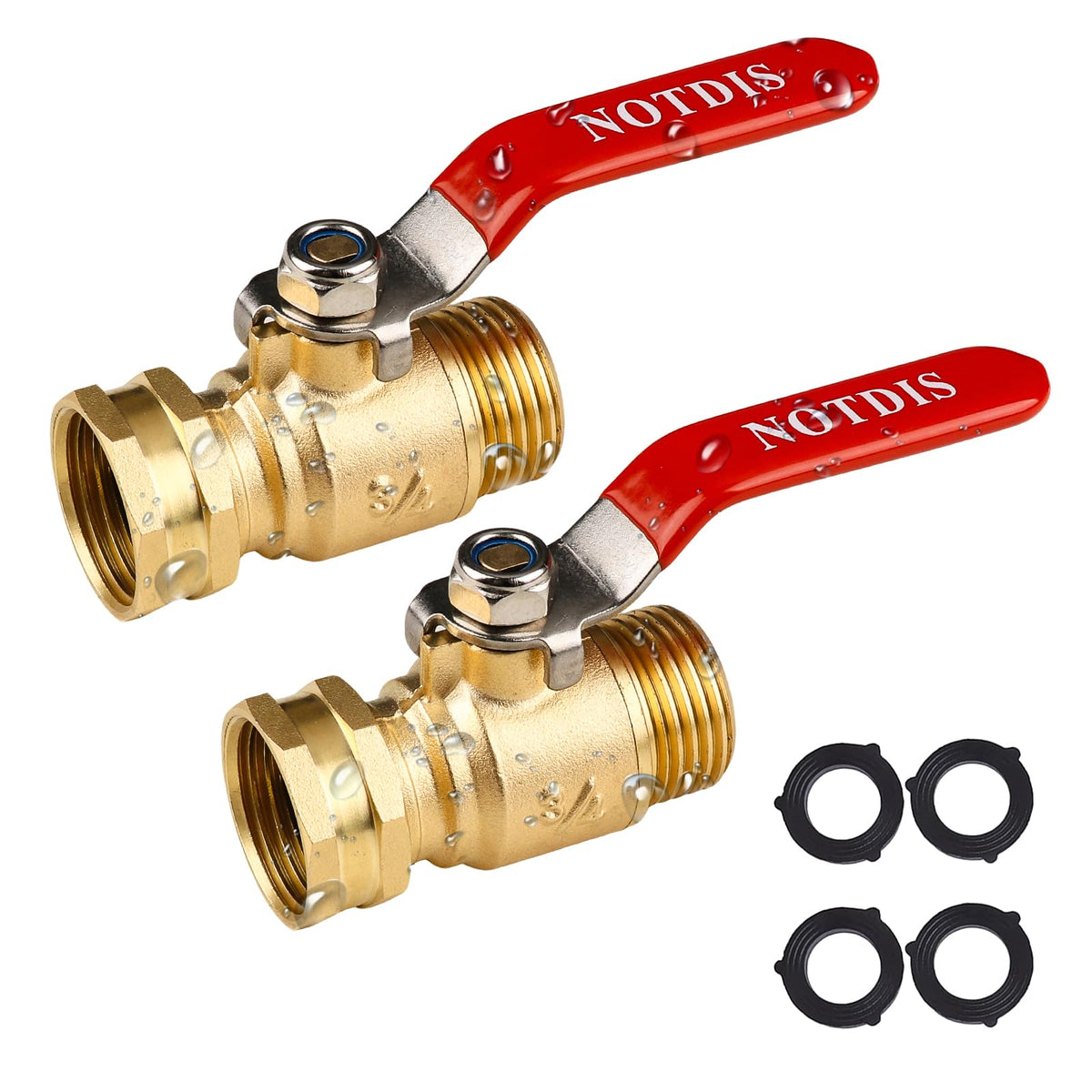 NOTDIS brass garden hose shut off valve with full-flow design two-pack.
