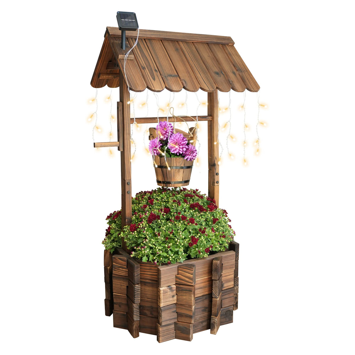 Notume garden wishing well with light adds warm ambiance to outdoor space