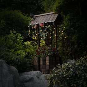 Notume rustic wagon planter cedar wood with iron reinforcement for lasting outdoor use