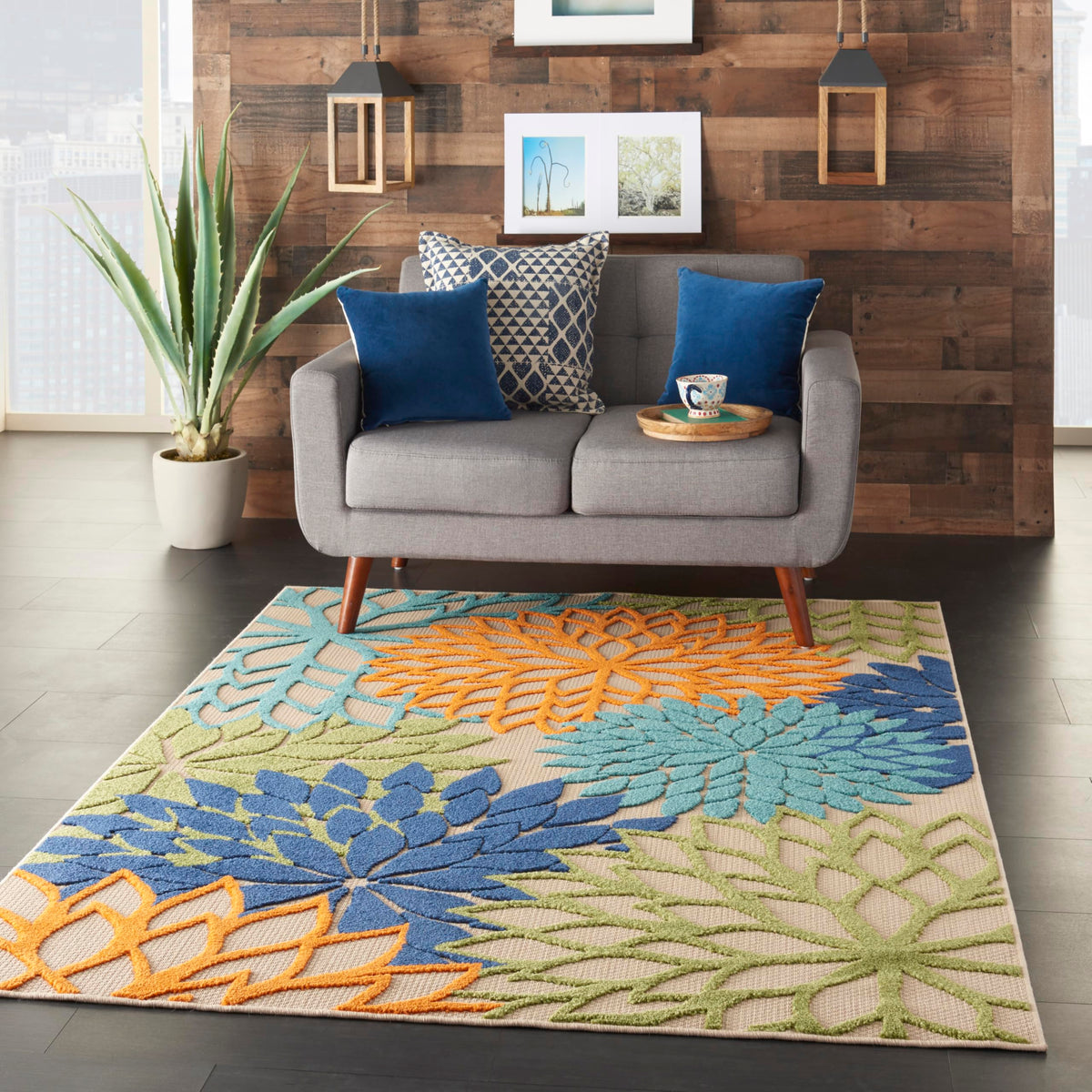 Nourison Aloha flat-weave close-up shows raised patterns for inviting texture.