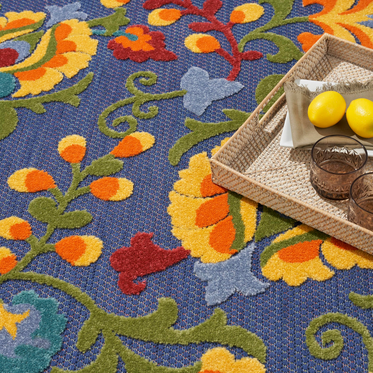 Nourison Aloha's easy-clean design cleans with hose rinse and air dry