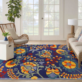Nourison Aloha floral rug shows high-low weave for a dynamic pattern underfoot