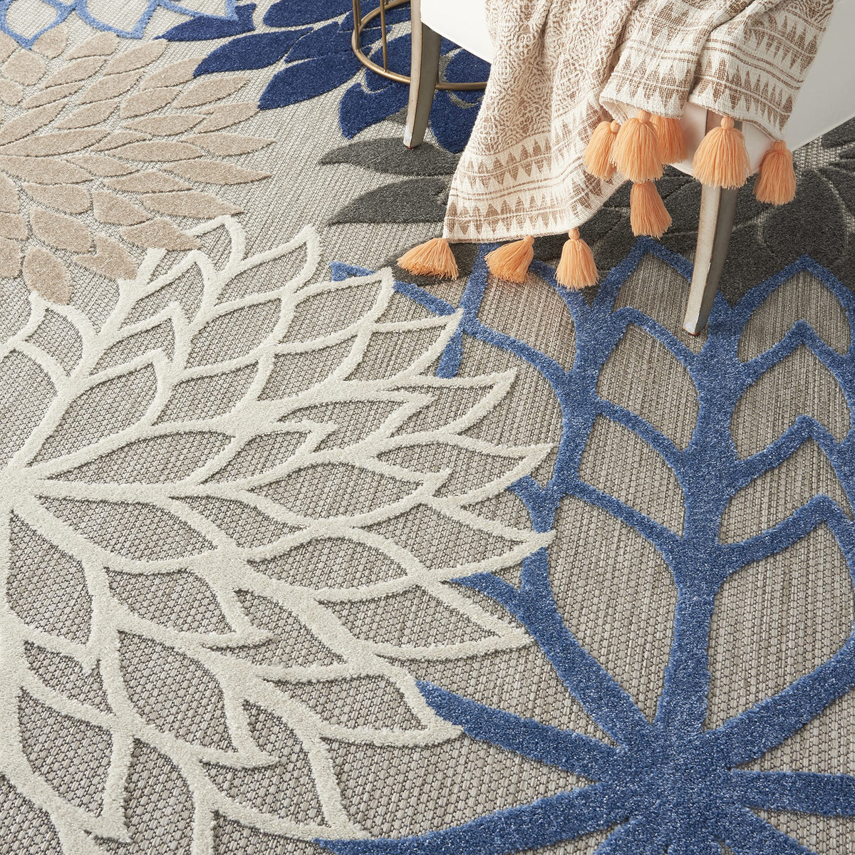 Nourison Aloha stain resistant fibers designed for easy cleaning.