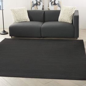 Nourison Essentials Black 5' x Square rug, front view, rugged indoor-outdoor durability.