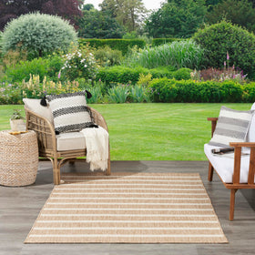 Nourison Positano beige ivory stripe rug enhances room layout inspiration