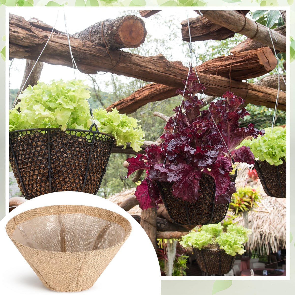 Novabright burlap liner fits 14-inch hanging baskets for easy setup