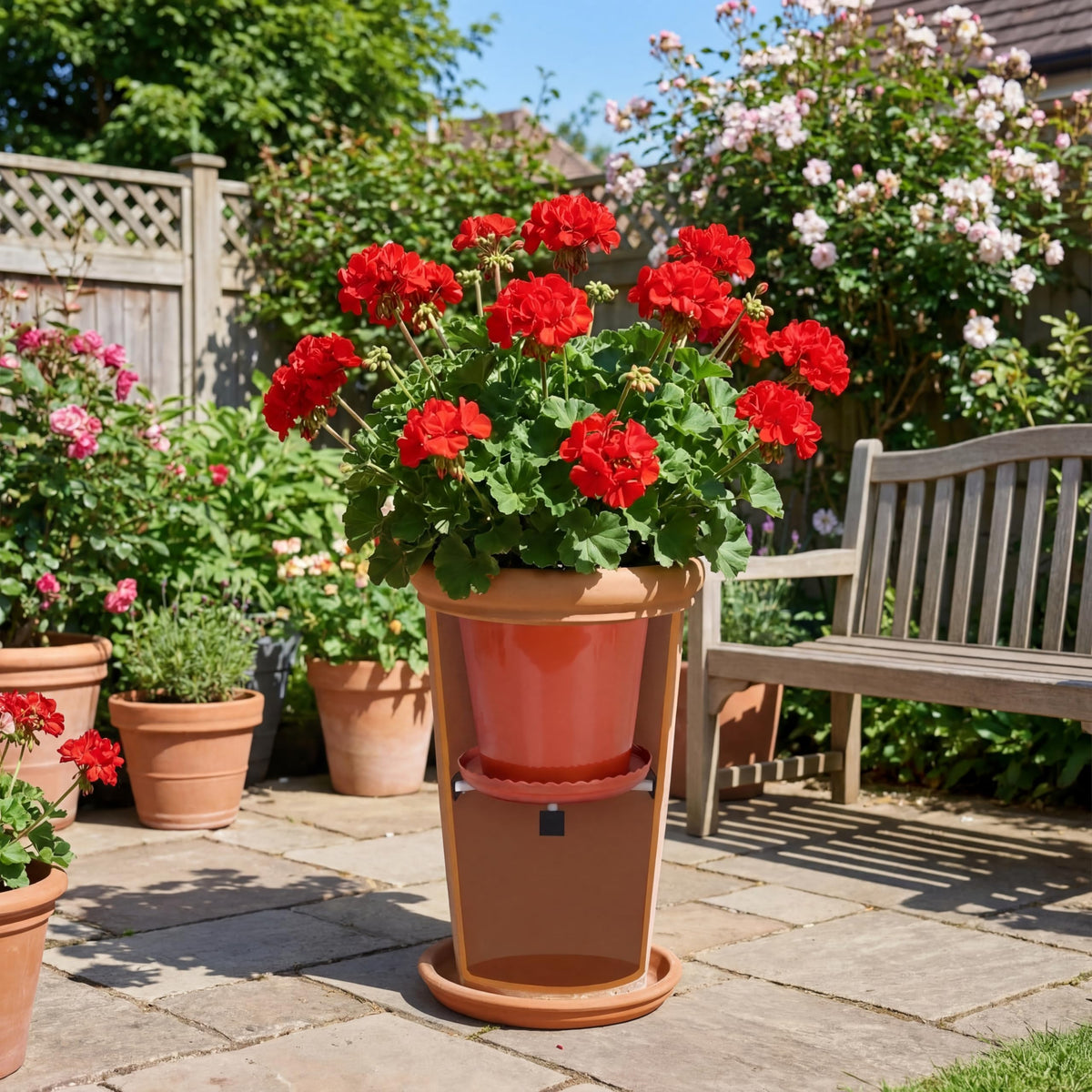 Novabright risers work indoors and outdoors with various planters