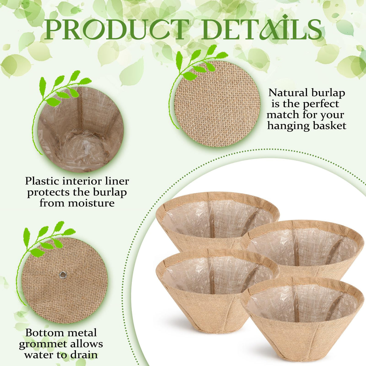 Novabright round burlap liner adds rustic tan charm to baskets
