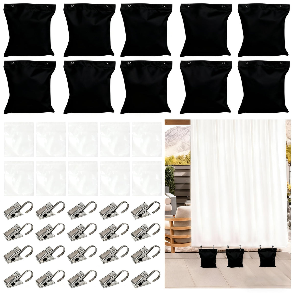 NOVEMBER SPRING 10-pack heavy curtain weights provide stable support for indoor and outdoor drapes.