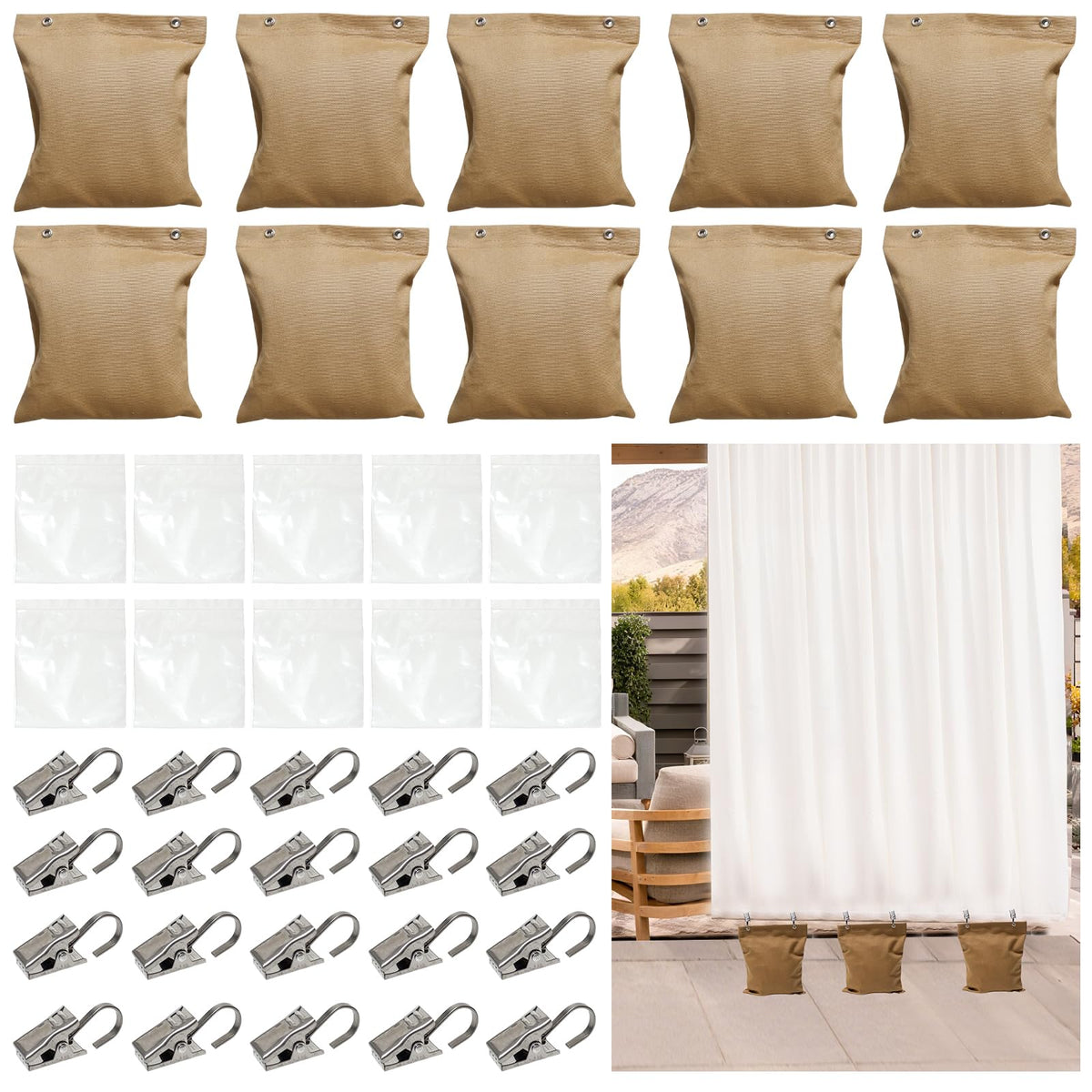 November Spring curtain weights 24oz, 6x8 inch, keep outdoor drapes steady in windy conditions