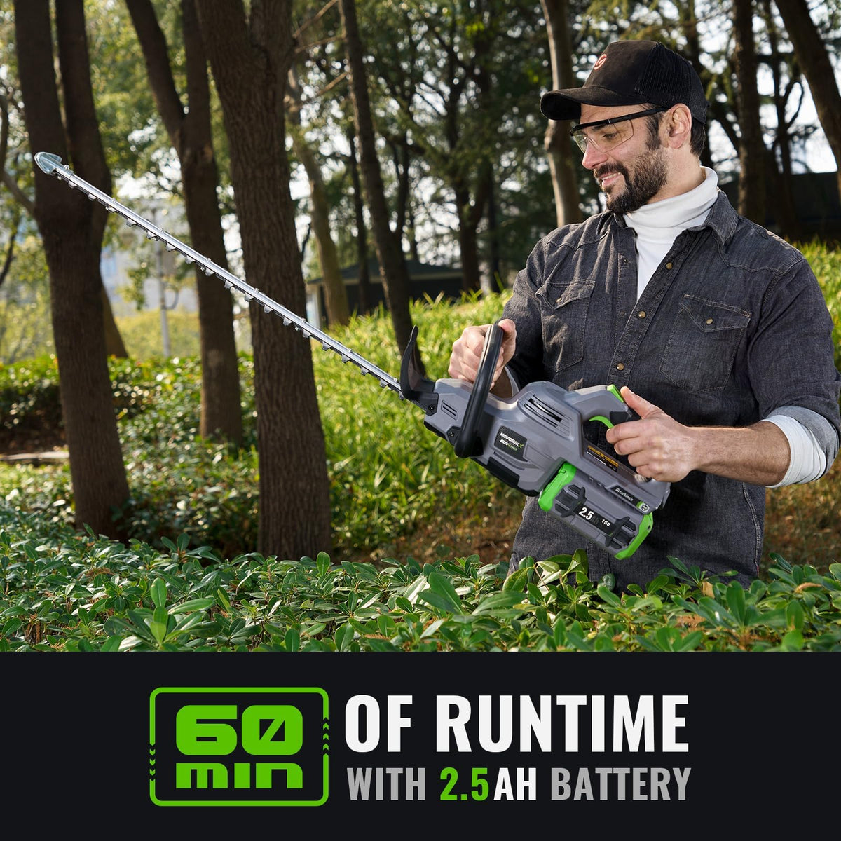 NovorikX 60V 2.5Ah battery powers extended cordless trimming sessions