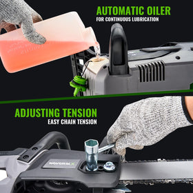NovorikX automatic oiling system keeps the chain lubricated for smooth cuts