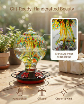 Novoto hummingbird feeder with bee resistant ports deterring wasps