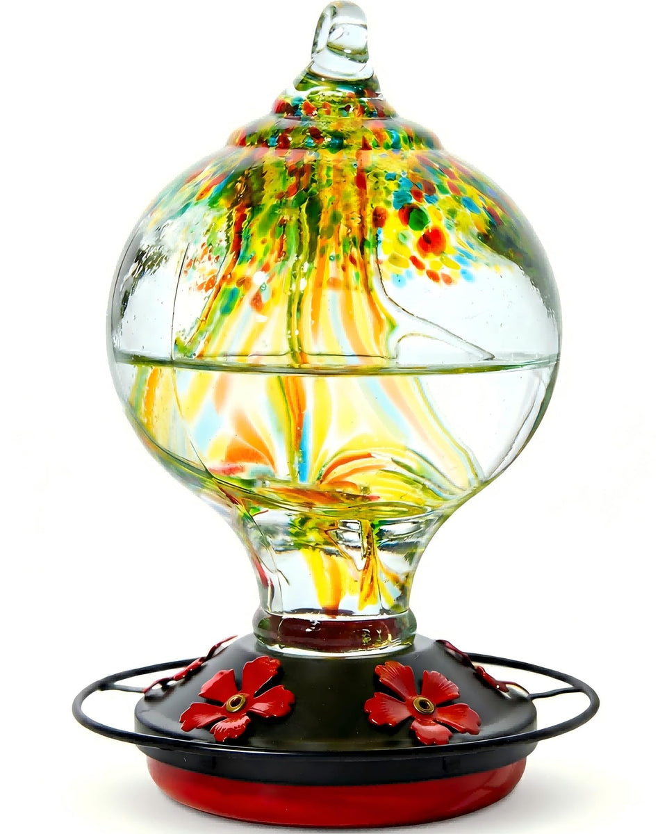 Novoto hummingbird feeder outdoors hanging 34oz with decorative glass for patios and gardens