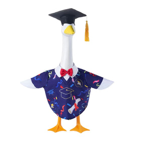 NovousGoo blue graduation gown on a 23-inch porch goose statue.