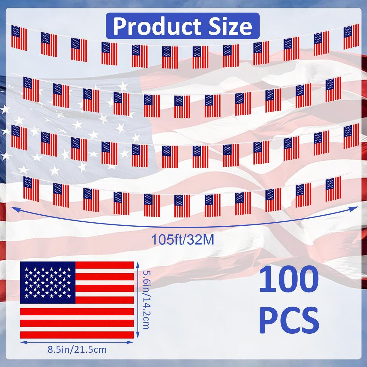 NOVWANG American Flag Banner hangs by end ropes for quick setup.