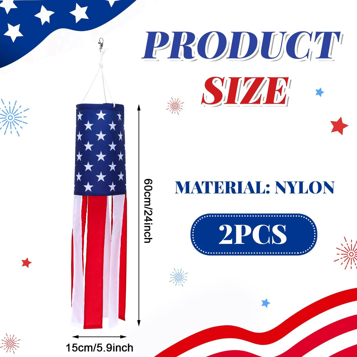 NOVWANG American flag windsock 24in side view for outdoor visibility