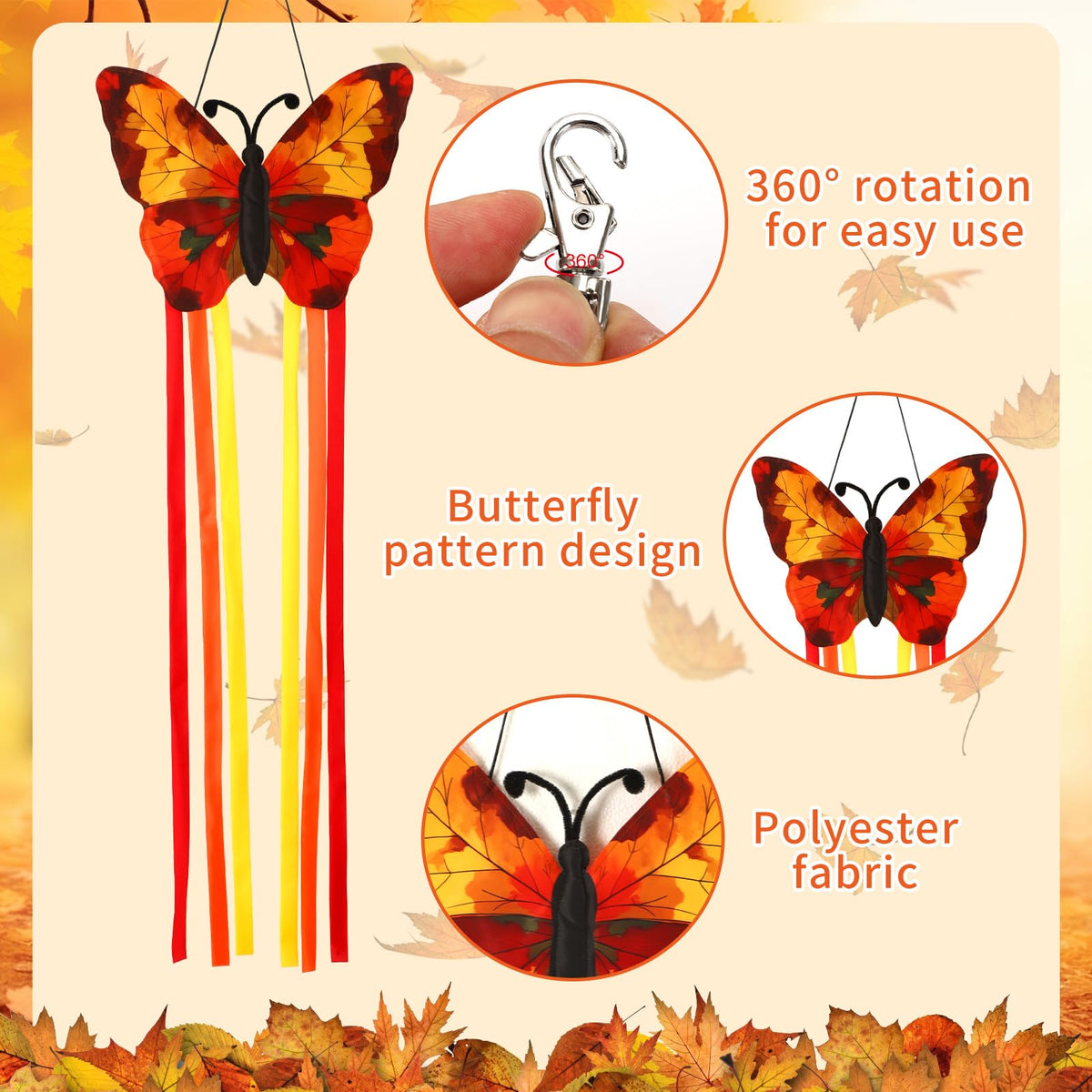 NOVWANG butterfly windsock with rotating hook demonstrates easy outdoor installation