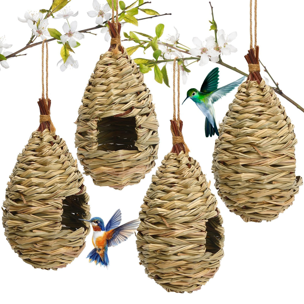 NOVWANG hummingbird nest hand woven from reed grass attracts hummingbirds in outdoor gardens