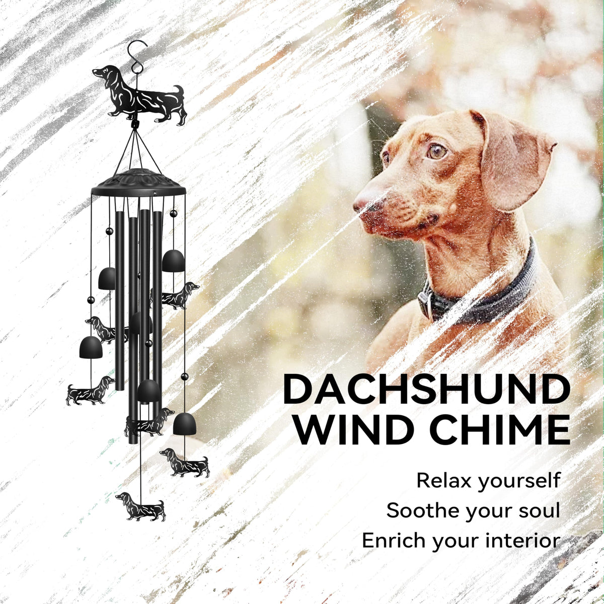 Nowpis Dachshund wind chime bells add gentle, musical accents for porches and patios.