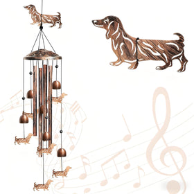 Nowpis dachshund wind chime front view showcases outdoor decor potential.