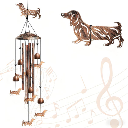 Nowpis dachshund wind chime front view showcases outdoor decor potential.