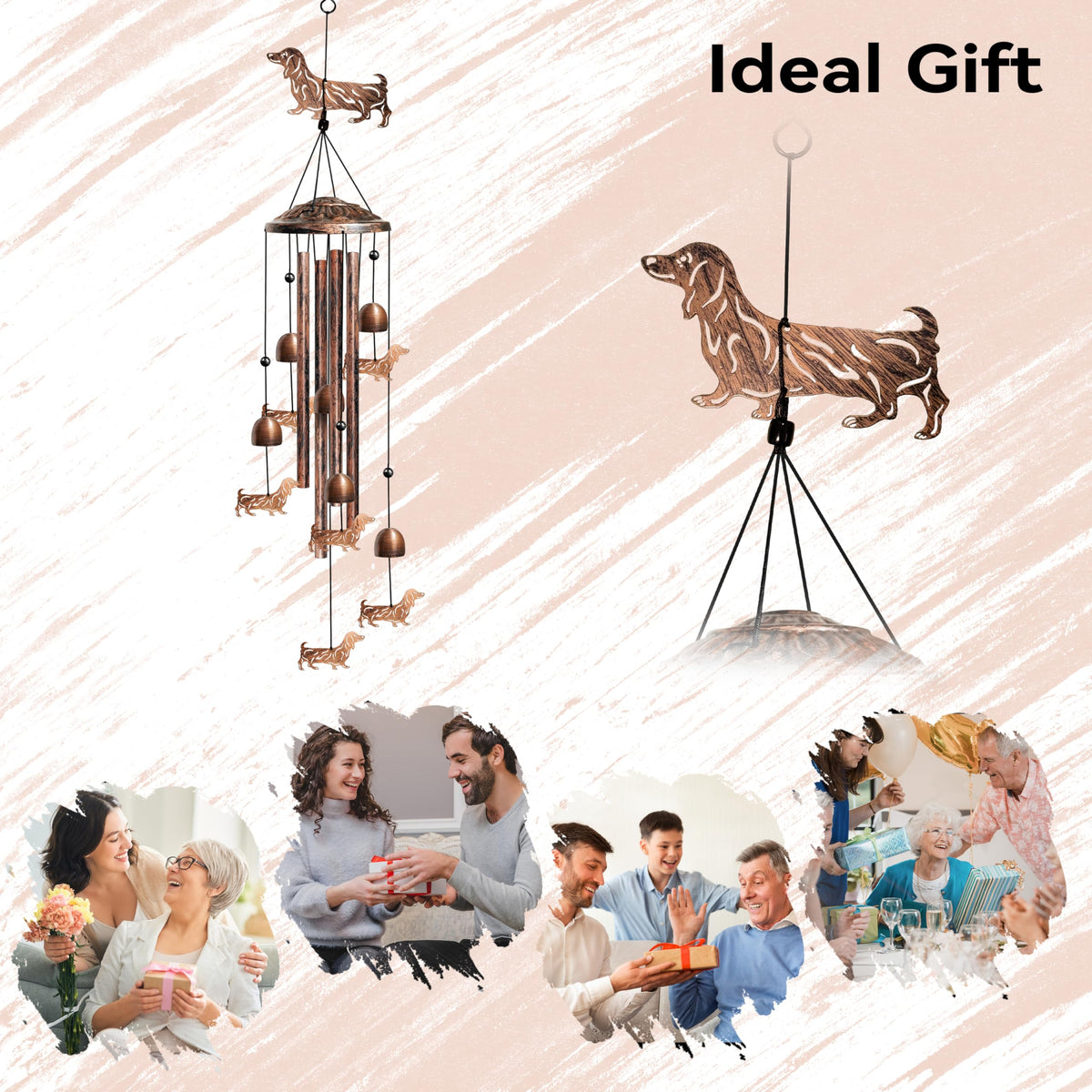 Nowpis dachshund wind chime length 35 inches for spacious yards.
