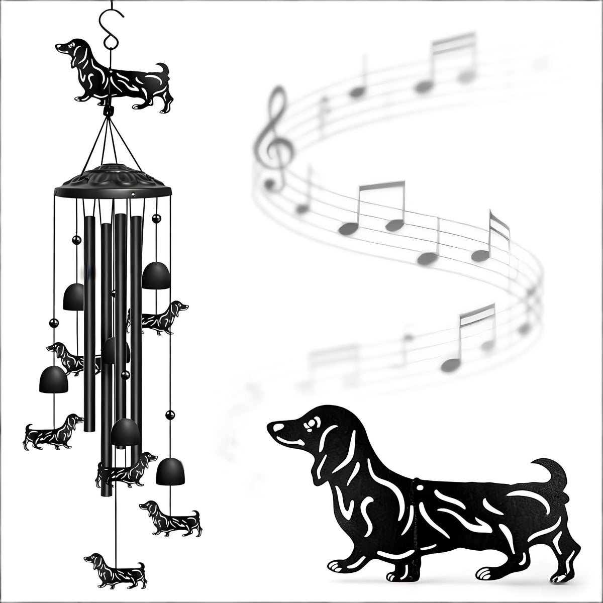 Nowpis Dachshund wind chime outdoors adds charm and soothing melodies to your garden.
