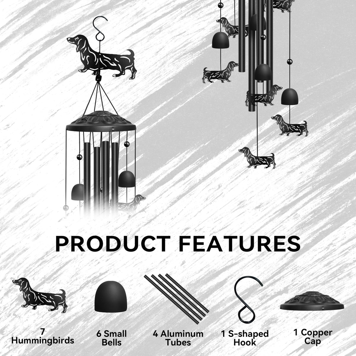 Nowpis Dachshund wind chime top cover shields hardware while keeping bright chimes.