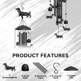 Nowpis Dachshund wind chime top cover shields hardware while keeping bright chimes.